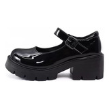 Lolita Cosplay Negro Zapatos De Plataformas Dama Flats Mujer