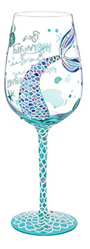 Copa Vino Pintada A Mano Sirena 15oz Regalo Personalizado