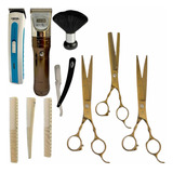 Kit Barbeiro Profissional Máquinas Tesoura Cabelo Pentes