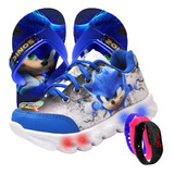 Kit Tenis Infantil De Led Sonic + Chinelo E Relogio Barato