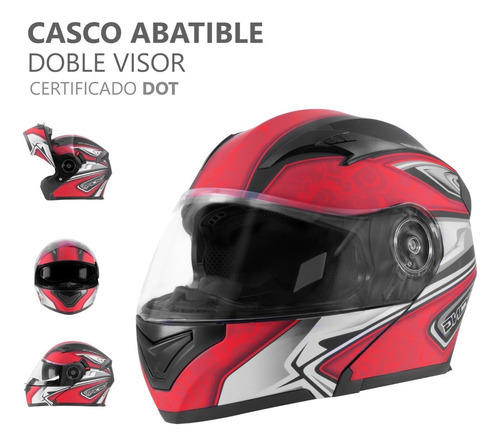 Casco Para Moto Mujer Hombre Abatible Deportivo Certificado Color Rojo Mate Tamaño Del Casco L