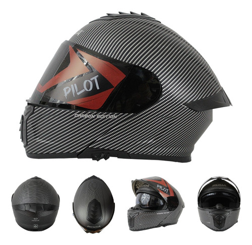 Casco Roda Pilot Carbon Dot Motociclista Moto Abatible Negro