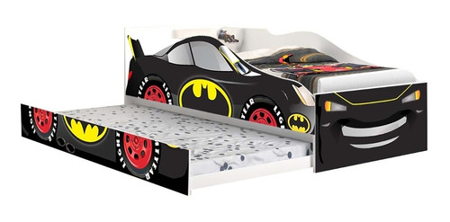 Cama Solteiro C/ Auxiliar Batman Preto C/ 1 Colchão, Infanti