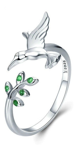 Anillo Plata 925 Colibrí Picaflor Circones Talla Regulable