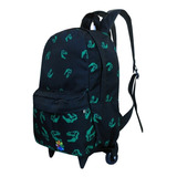 Mochila Escolar Infantil Rodinha Dinossauro Lancheira Estojo Cor Preto