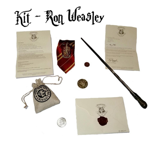 Ron Weasley Kit: Varita, Carta Dinero Gringotts Corbata