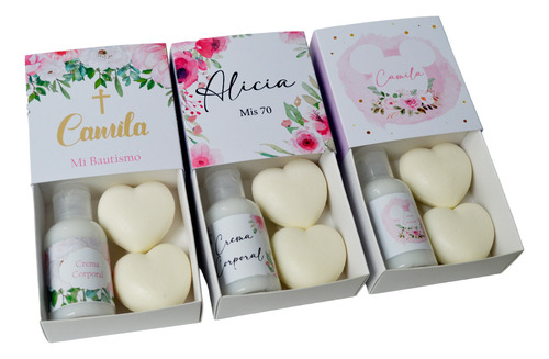 30 Cajas Personalizadas Con Crema Y Jabón Corazón Souvenirs