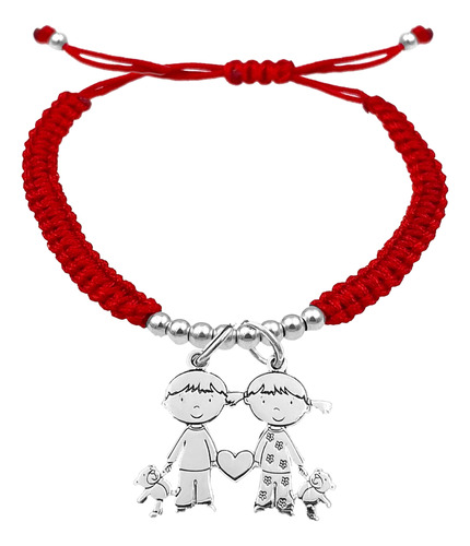 Pulsera Bolitas Pareja Niña Niño Grande Plata 925 Roja