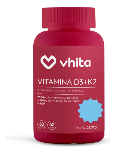 Vitamina D3 2000ui E Vitamina K2 Mk7 Em Cápsula Vhita - 60 Cápsulas