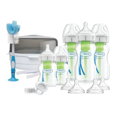Set 5 Biberones Dr Brown's Options+ Cuello Ancho (2x5oz. Y 3x9oz.)+ Esterilizador De Microondas + Cepillo Limpiador + Tetinas Flujos 1, 2 Y 3 | Envío gratis
