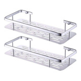 Set X2 Estante Rectangular Repisa Baño Acero Inox C/ Baranda