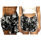 Bermuda Moda Praia Floral Kit Casal 2 Peças 