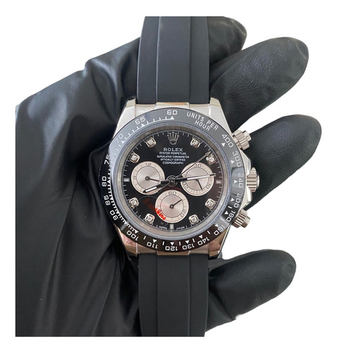 Compatible Con: Reloj Rolex Daytona Negro Plata Caucho 40mm