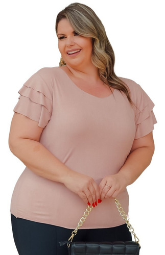 Blusa Suede Plus Size Feminina Blusinha Evangelica Babado