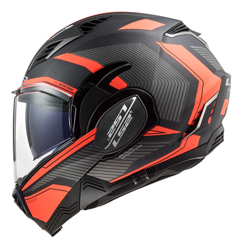 Casco Abatible Ls2 Valiant Ii Revo Negro/plata/naranja Ff900