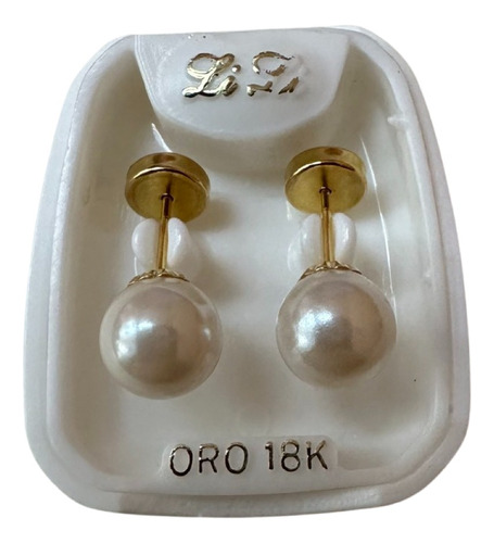 Aros Abridores De Oro Amarillo 18k Perla Simil  7mm  Mod115