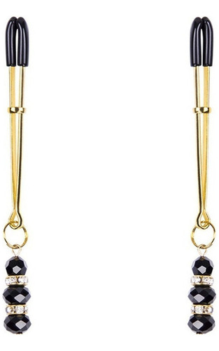 Elegante Perlas De Cristal Negro Pinzas Para Pezones Bondage