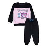 Conjunto Infantil Feminino Moletom Copo Coração Preto 1902 -