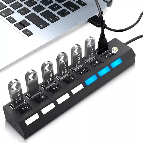 Multipuertos Usb 2.0 Interruptor Individual Led 7 Puerto Hub