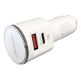 Carregador Veicular Turbo 9.1a Dupla Entrada Usb / Usb-c Cor Branco