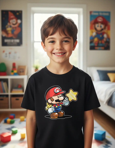 Playera Niño Mario Estrella Super Bros Juegos Killroy