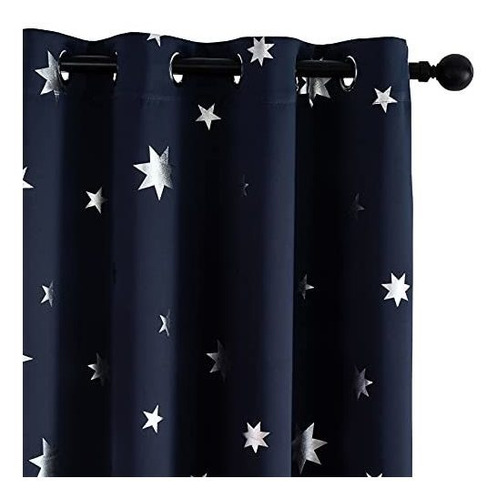 Cortinas Opacas Infantiles Estrella Azul Marino             