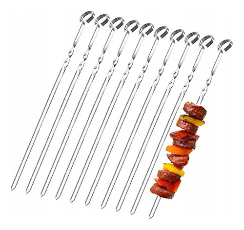 Set X12 Palitos 43cm Pinches Brochette Parrilla Acero