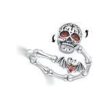 Anillo De Calavera De Plata De Ley Ajustable Con Esqueleto A