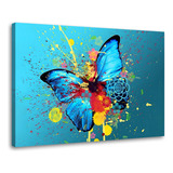 Quadro Grande Borboleta Azul Decoração Quarto Casal Luxuoso Cor Borda Infinita Cor Da Armação