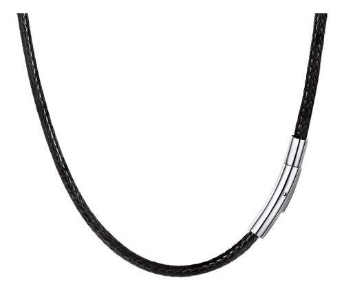 Collar De Cordón De Cuero Negro De 3 Mm Para Hombre