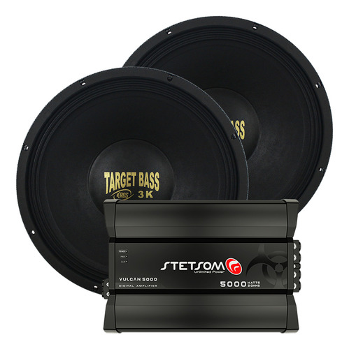 2 Woofer Eros Target Bass 3.0k + Amplificador Vulcan 5000