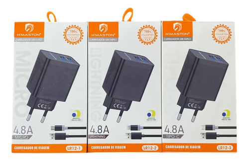 Kit 5 Carregador Celular H'maston Turbo 2usb Atacado