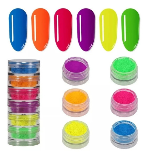 Kit Pó Neon Fluorescente Glitter Multifuncional Arte Unha Cor Variadas