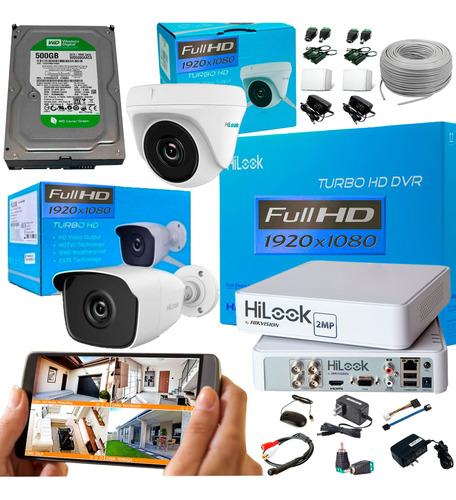 Kit Hikvision Hilook Dvr 4 Ch + 2 Cámaras 1080p + Disco 500g