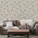 Papel De Parede Adesivo Creme Folhas Floral Flor  10m