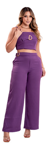 Calça Pantalona + Cropped Conjunto Feminino Purple