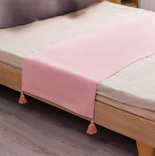 Piecera Para Cama 2 Plaza - King En Lino Pompones 70x210cm