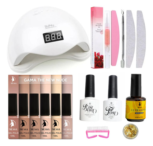 Kit Gelish 6pz Lámpara Base Top Limas Aceite Cutícula  | Meses sin interés