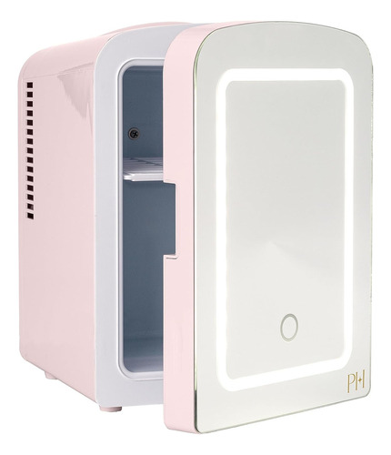 Mini Refrigerador Con Espejo Y Luz Led Regulable, Rosa