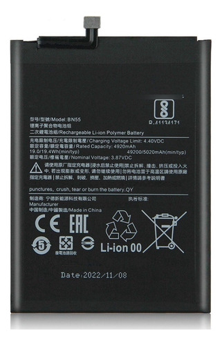 Bat--eria Redmi Note 9s Bn55 Nova Original 5020mah Garantia