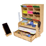 Organizador Escritorio Madera C/cajon + Regalo Portacelular