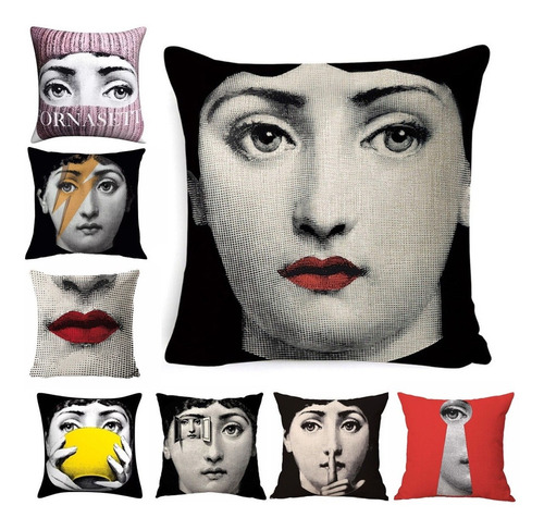 Set 4 Fundas Cojín En Lino Crudo Fornasetti Diseño Vintage