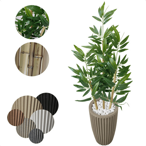 Bambu Da Sorte Toque Real Folha Grande Com Vaso Decorativo