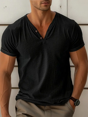 Playera Hombre V Lisa Botones Playa Casual Manga Corta