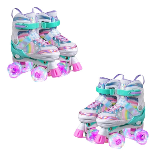 Patins 4 Rodas Arco Íris Tamanho Ajustável Led