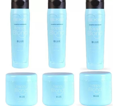 Combo Kit 3 Shampoo + 3 Mascaras Matizadoras Azul Bekim