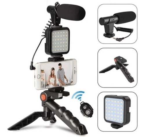 Estabilizador Soporte Celular Luz Led Micrófono + Control