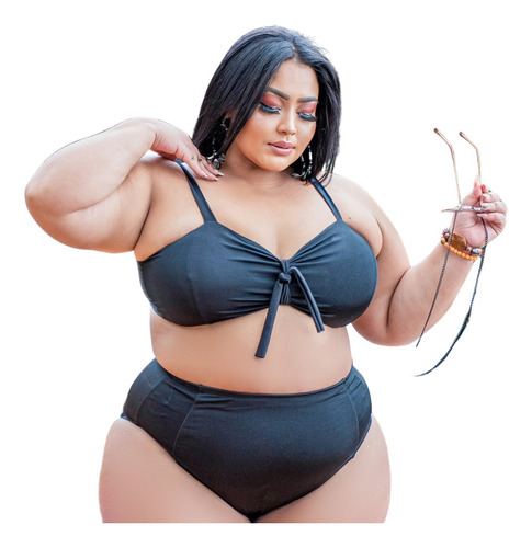 Biquini Plus Size 2 Em 1 Cintura Alta Modelador Basic Verão