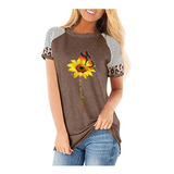 Tops De Mujer Con Estampado De Leopardo Y Girasol, Mangas Co