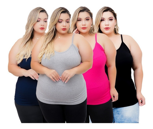 Kit 4 Blusinha Regata Plus Size De Alcinha Basicas - Atacado